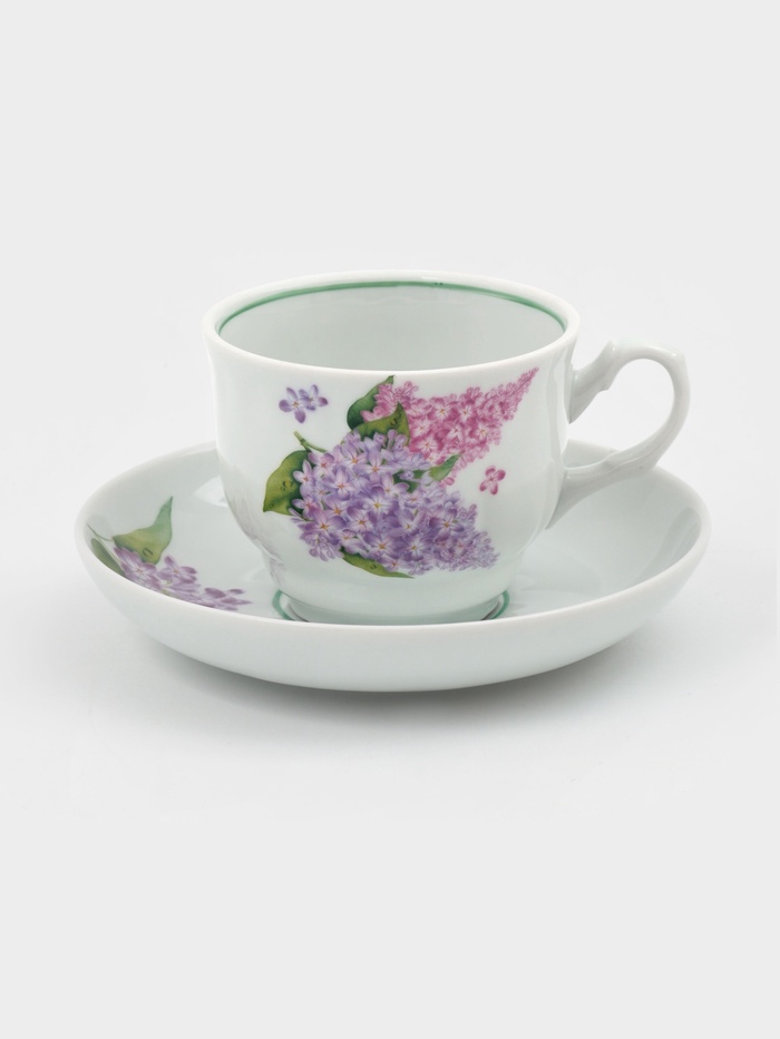 Чайная пара Добрушский завод «Сирень», 2 предмета: чашка 250 мл, блюдце d=15 см, фарфор, белая - Фото 1