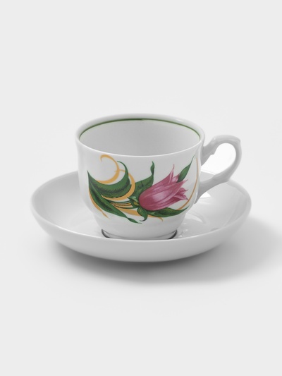 Чайная пара Добрушский завод «Колокольчики», 2 предмета: чашка 250 мл, блюдце d=15 см, фарфор, белая