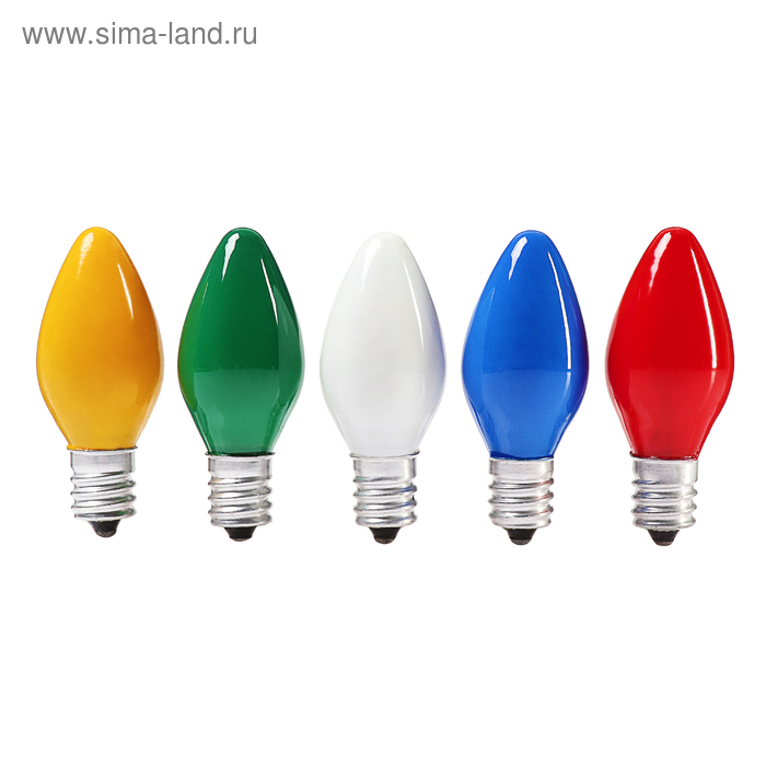 Набор ламп накливания, E12, 10 Вт, 50 штук, для гирлянд, белый/зелен/красн/син/желт, матовые - Фото 1