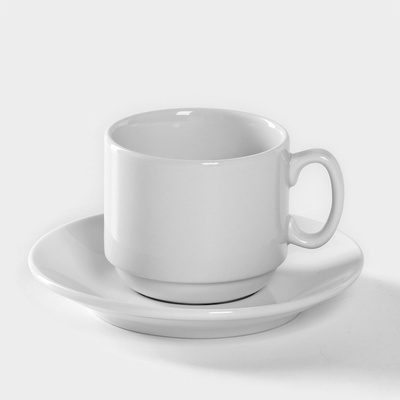 Кофейная пара Добрушский завод «Бельё», 2 предмета: чашка 100 мл, блюдце d=11.5 см, фарфор, белая