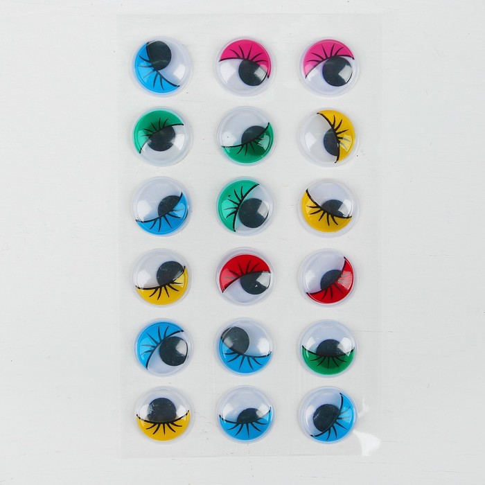Глазки с ресничками на клеевой основе, набор 18 шт., размер: 2 см - Фото 1