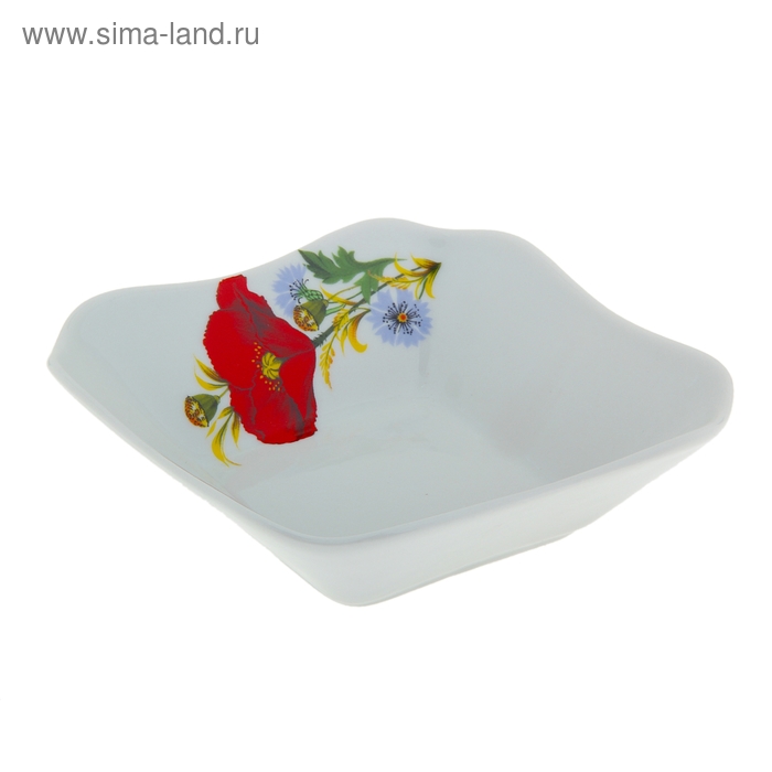 Салатник 250 мл, 4х угольный "Маки красные" - Фото 1