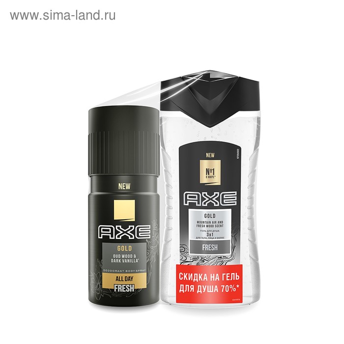 Спайка Axe Gold: дезодорант аэрозоль 150 мл, гель для душа 250 мл - Фото 1