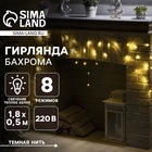 Гирлянда «Бахрома» 1.8 х 0.5 м, IP20, тёмная нить, 48 LED, свечение тёплое белое, 8 режимов, 220 В - фото 322315895