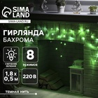 Гирлянда «Бахрома» 1.8 х 0.5 м, IP20, тёмная нить, 48 LED, свечение зелёное, 8 режимов, 220 В 3556842 - фото 315855828