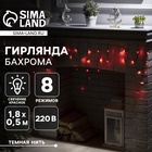 Гирлянда «Бахрома» 1.8 х 0.5 м, IP20, тёмная нить, 48 LED, свечение красное, 8 режимов, 220 В - фото 322315897