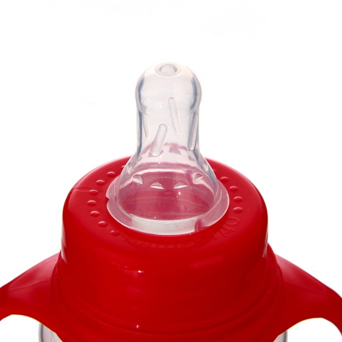 Бутылочка для кормления «Люблю маму и папу», классическое горло, приталенная, с ручками, 250 мл., от 0 мес., цвет красный - фото 1898156700