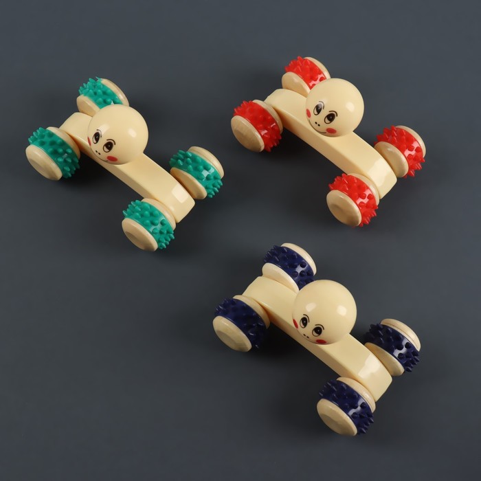 Массажёр «Мордочка», 10 × 6,5 × 6,5 см, деревянный, 4 колеса, цвет МИКС 17435