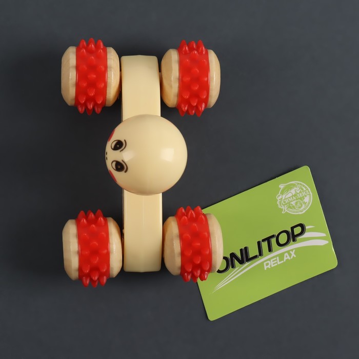 Массажёр «Мордочка», 10 × 6,5 × 6,5 см, деревянный, 4 колеса, цвет МИКС 17435