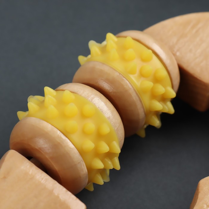 Массажёр, деревянный, 11 × 8 × 2,5 см, 2 ролика, цвет МИКС 17436