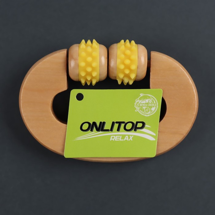 Массажёр, деревянный, 11 × 8 × 2,5 см, 2 ролика, цвет МИКС 17436