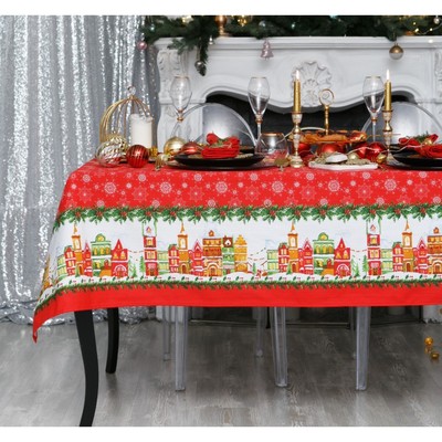 Скатерть новогодняя "Волшебный город" 220х149 см, репс 210 г/м2, 100% хл