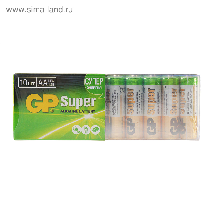 Батарейка алкалиновая GP Super, AA, LR6-10S, 1.5В, спайка, 10 шт. - Фото 1