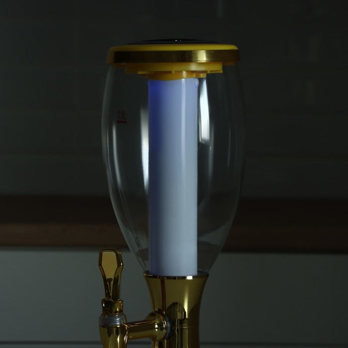 Башня пивная Gold, колба с подсветкой, 2 л, цвет золотой - фото 1927415819