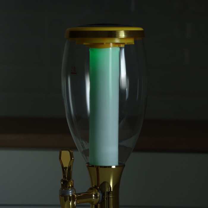 Башня пивная Gold, колба с подсветкой, 2 л, цвет золотой - фото 1892262172