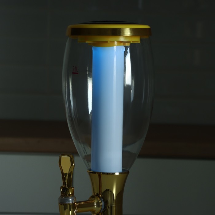 Башня пивная Gold, колба с подсветкой, 2 л, цвет золотой - фото 1908412214