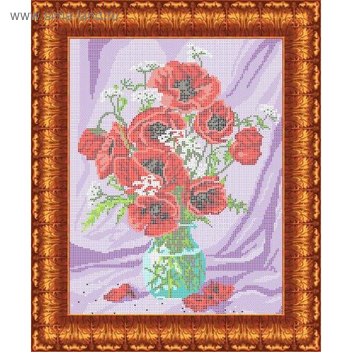 Канва с нанесённым рисунком для вышивки крестиком «Маки в вазе», размер 23x31 см - Фото 1