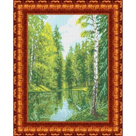 Канва с нанесённым рисунком для вышивки крестиком «Озеро в лесу», размер 22x29 см