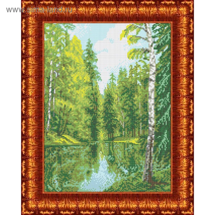 Канва с нанесённым рисунком для вышивки крестиком «Озеро в лесу», размер 22x29 см - Фото 1
