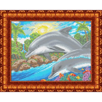 Канва с нанесённым рисунком для вышивки крестиком «Дельфин», размер 31x45,4 см