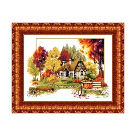 Набор крестом канва с рисунком «Осенний домик»