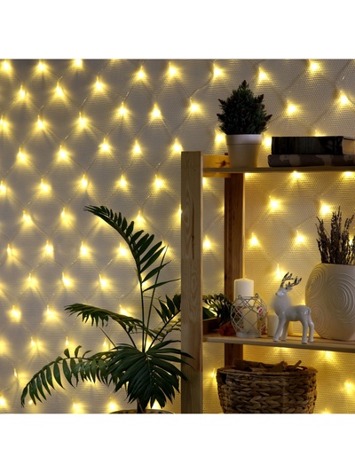 Гирлянда «Сеть» 1.6×1.6 м, IP20, прозрачная нить, 144 LED, свечение тёплое белое, 8 режимов, 220 В