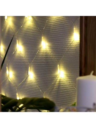 Гирлянда «Сеть» 1.6×1.6 м, IP20, прозрачная нить, 144 LED, свечение тёплое белое, 8 режимов, 220 В