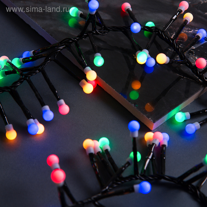 Гирлянда "Нить" уличная, УМС, мишура шарики 4 м LED-400-31V 8 режимов, нить тёмная, свечение мульти - Фото 1