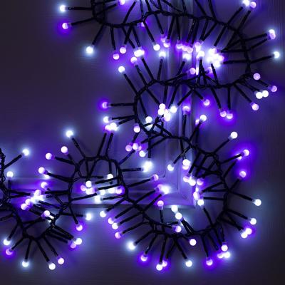 Гирлянда «Нить» 4 м мишура с шариками, IP44, УМС, тёмная нить, 400 LED, свечение фиолетовое/белое, 8 режимов, 31 В