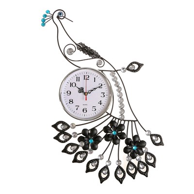 УЦЕНКА Часы настенные интерьерные «Павлин», серия: Ажур, металл, стразы, бесшумные, плавный ход, 64×35 см, от батарейки 1×АА