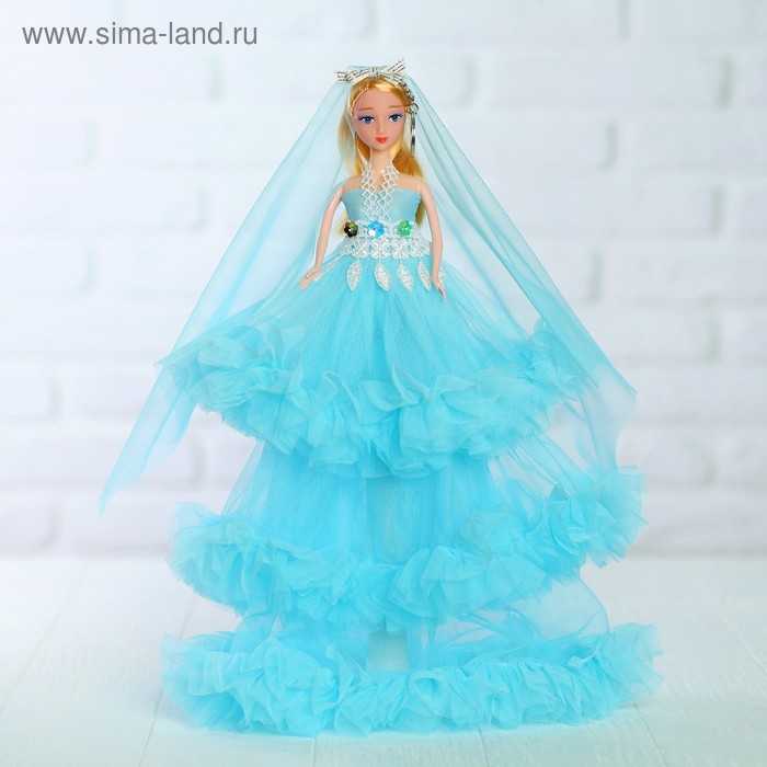 Кукла на подставке «Принцесса», голубое платье и фата - Фото 1