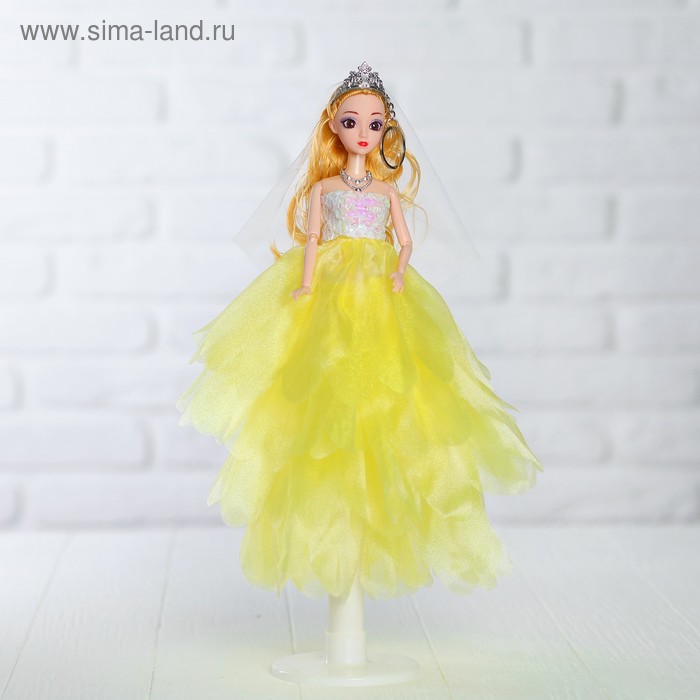 Кукла на подставке «Принцесса», жёлтое платье, белая фата - Фото 1