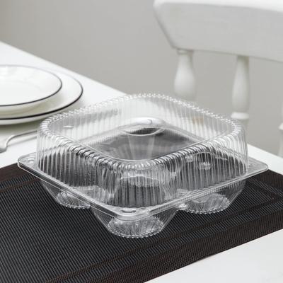 Контейнер одноразовый с неразъёмной крышкой ИП-2, для кондитерских изделий, пластик, 4 секции, 18.6×8.1 см, прозрачный