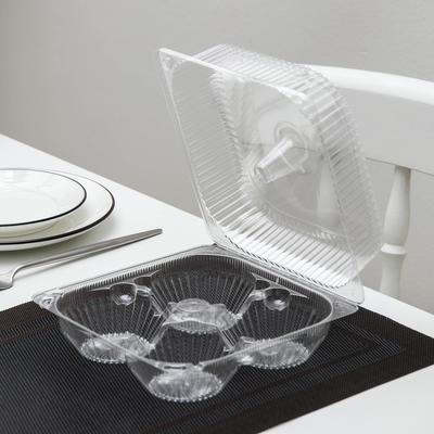 Контейнер одноразовый с неразъёмной крышкой ИП-2, для кондитерских изделий, пластик, 4 секции, 18.6×8.1 см, прозрачный