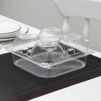 Контейнер одноразовый с неразъёмной крышкой ИП-2, для кондитерских изделий, пластик, 4 секции, 18.6×8.1 см, прозрачный