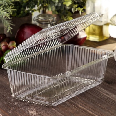 Контейнер одноразовый с неразъёмной крышкой ПР-К-29, пластик, 500 мл, 24.8×15.2×9.2 см, прозрачный