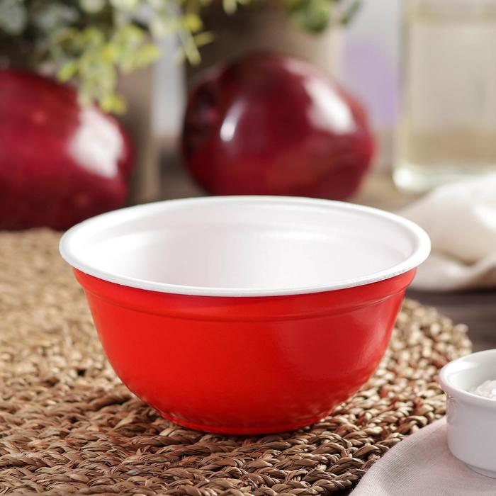 Контейнер - тарелка одноразовый, 500 мл, суповой, пластик, красный - Фото 1