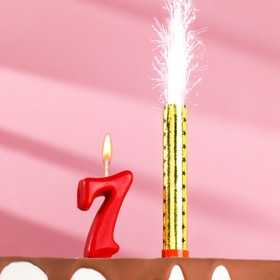 Свеча для торта цифра 'Овал' красная '7' + фонтан Ош
