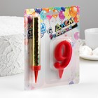 Свеча для торта цифра «Овал» красная 9 + фонтан - Фото 2