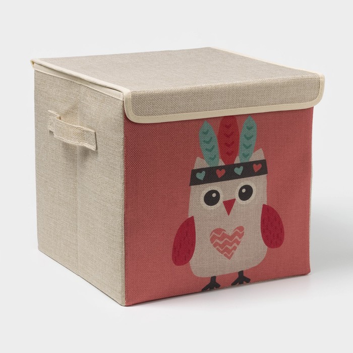 Короб стеллажный для хранения с крышкой «Совушка-индеец», 29×29×28.5 см - Фото 1