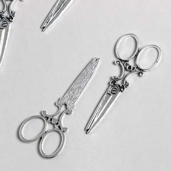 Декор металл для творчества "Ажурные ножницы" серебро (А9361) 3,6х2,5 см - Фото 1