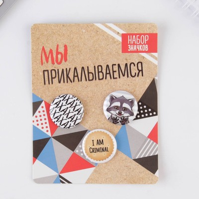 Набор значков «Енот», d=25мм. 3шт.