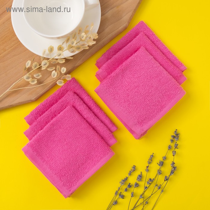 Набор полотенец махровых Spany "Осибори" 6 шт, 22х22 см, цвет розовый - Фото 1