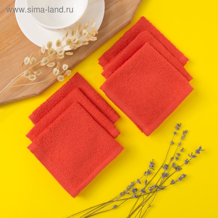 Набор полотенец махровых Spany "Осибори" 6 шт, 22х22 см, цвет коралл - Фото 1