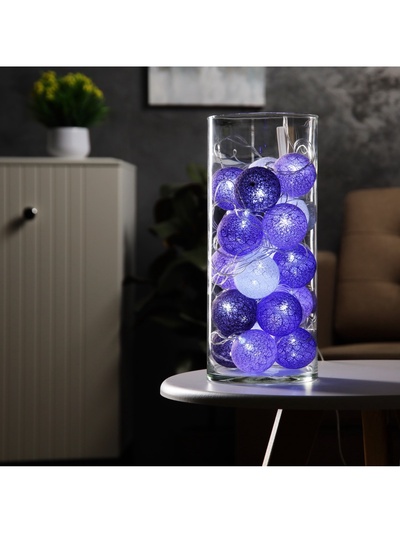 Гирлянда «Нить» 5 м с насадками «Клубки сиреневые», IP20, прозрачная нить, 20 LED, свечение белое, 220 В