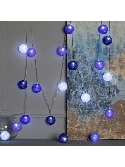 Гирлянда «Нить» 5 м с насадками «Клубки сиреневые», IP20, прозрачная нить, 20 LED, свечение белое, 220 В