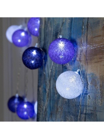 Гирлянда «Нить» 5 м с насадками «Клубки сиреневые», IP20, прозрачная нить, 20 LED, свечение белое, 220 В