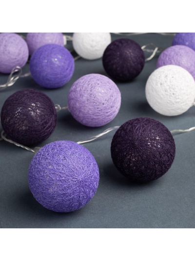 Гирлянда «Нить» 5 м с насадками «Клубки сиреневые», IP20, прозрачная нить, 20 LED, свечение белое, 220 В