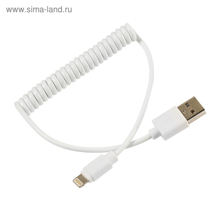 Кабель GAL, Lightning - USB, 1 А, 1 м, пружина, белый - Фото 1