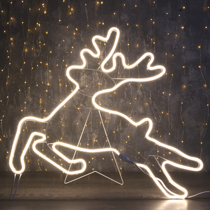 Неоновая фигура «Олень летящий», 70 × 70 см, 480 LED, 220 В, свечение тёплое белое - фото 1908412576
